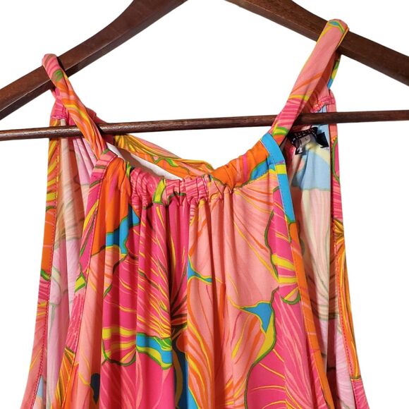 Trina Turk Juju Ginko Printed Jumpsuit Size L Pink Orange Flared Womens - Picture 4 of 11